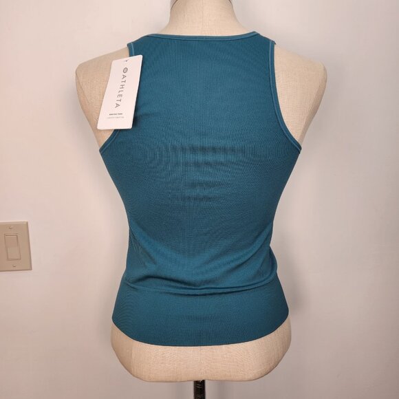 Athleta NWT Aurora Tank M Teal Blue Fitted Ribbed Seamless Activewear Breathable - Picture 3 of 11